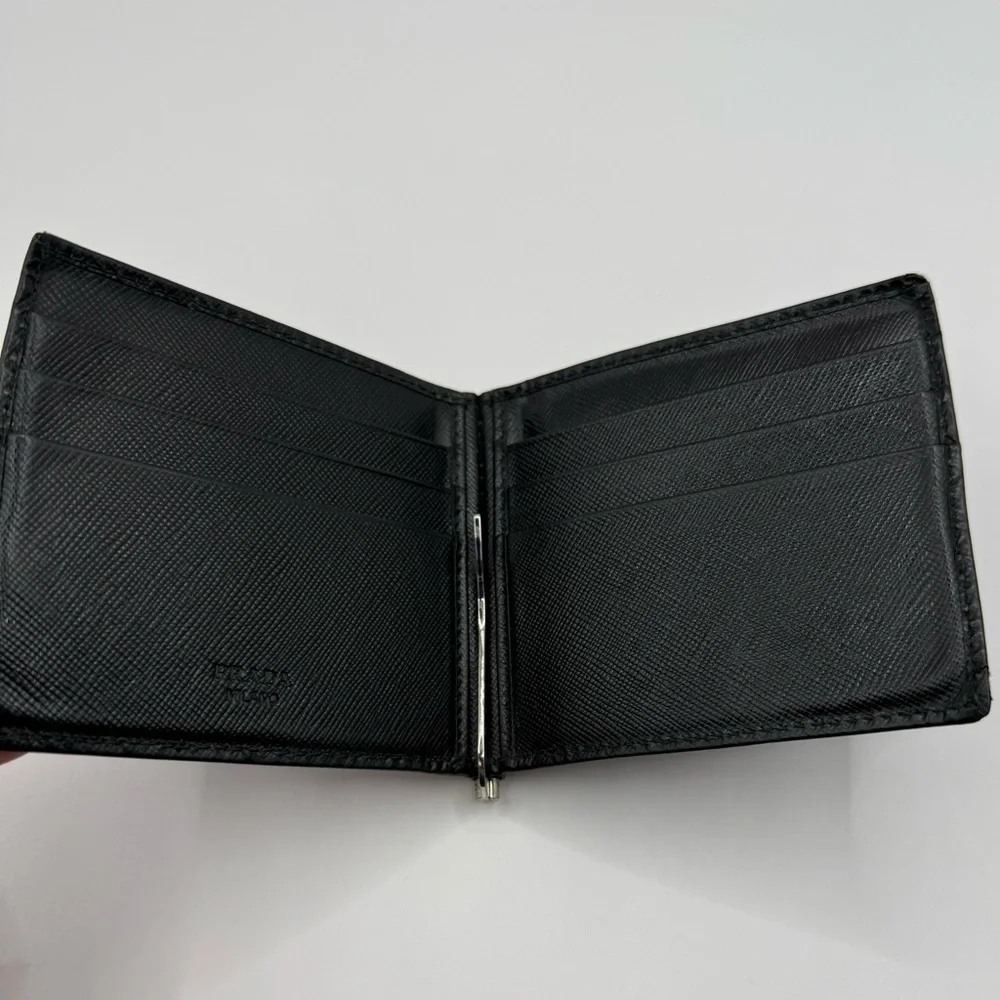 Prada Black Saffiano Leather Money Clip Bifold Wallet - Picture 2 of 3